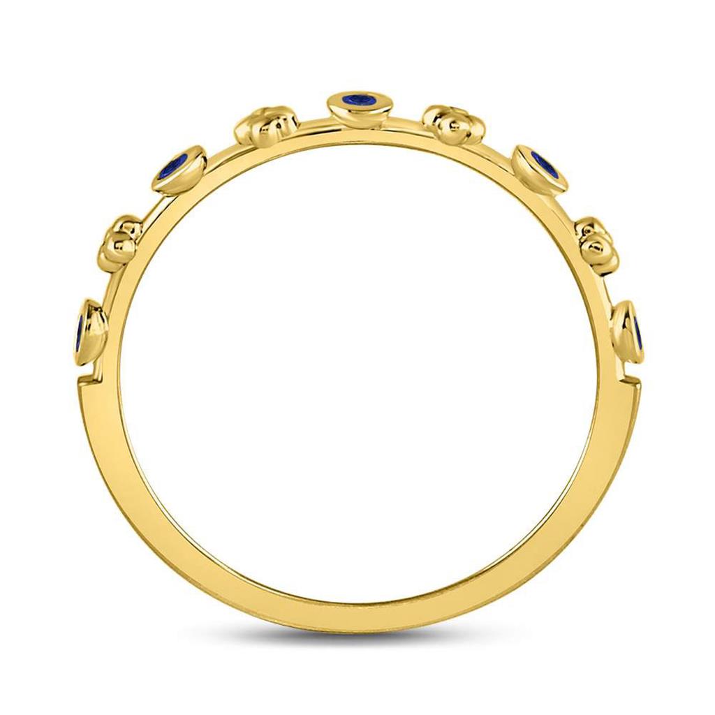 10kt Yellow Gold Round Blue Sapphire Dot Flower Stackable Band Ring 1/12 Cttw