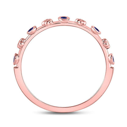 10kt Rose Gold Round Blue Sapphire Dot Flower Stackable Band Ring 1/12 Cttw