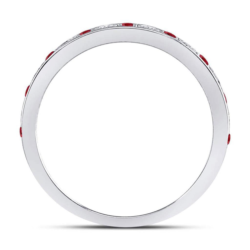 14k White Gold Round Ruby Diamond Single Row Stackable Band Ring 1/3 Cttw