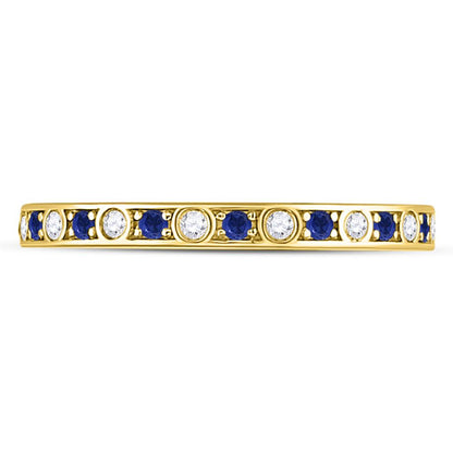 10k Yellow Gold Round Blue Sapphire Diamond Alternating Stackable Band Ring 1/4 Cttw