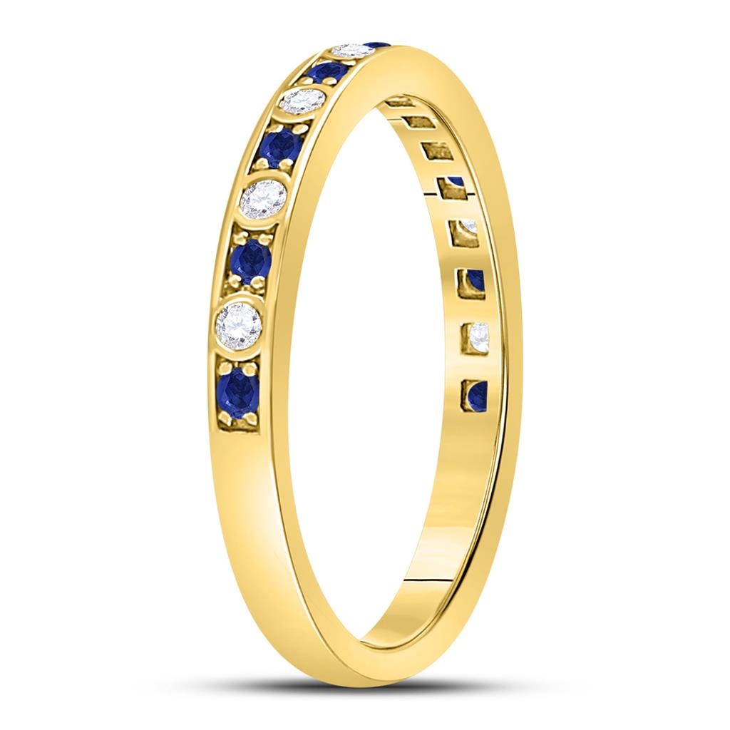 10k Yellow Gold Round Blue Sapphire Diamond Alternating Stackable Band Ring 1/4 Cttw