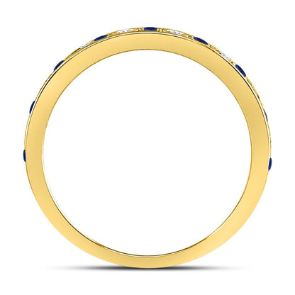 10k Yellow Gold Round Blue Sapphire Diamond Alternating Stackable Band Ring 1/4 Cttw