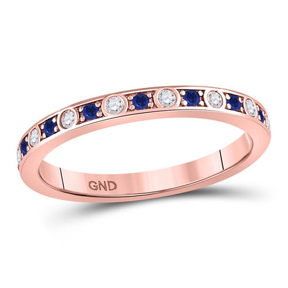 10k Rose Gold Round Blue Sapphire Diamond Stackable Band Ring 1/4 Cttw