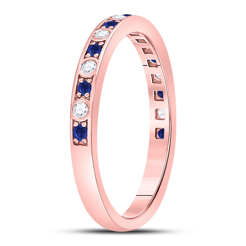 10k Rose Gold Round Blue Sapphire Diamond Stackable Band Ring 1/4 Cttw