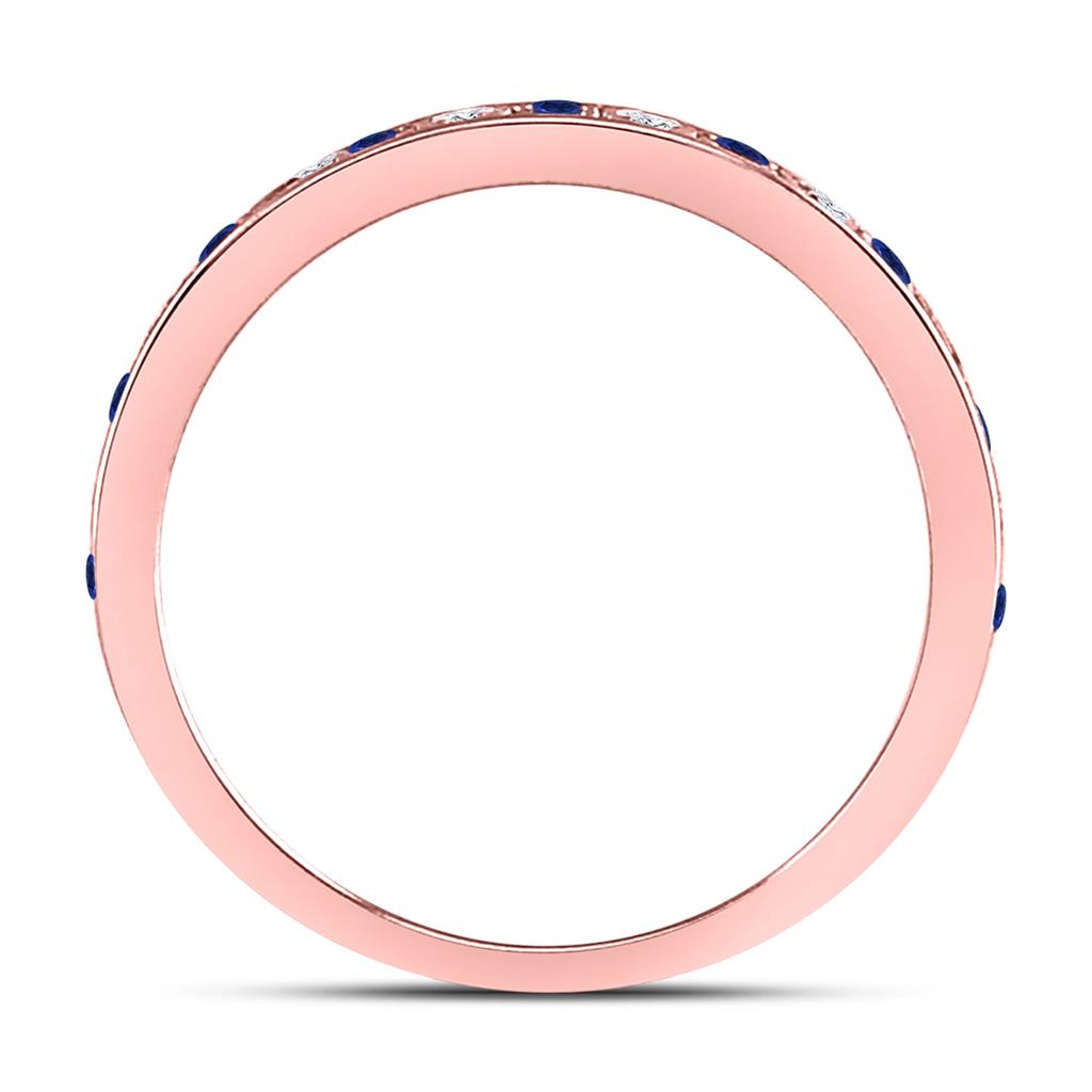 10k Rose Gold Round Blue Sapphire Diamond Stackable Band Ring 1/4 Cttw