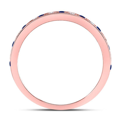 10k Rose Gold Round Blue Sapphire Diamond Stackable Band Ring 1/4 Cttw