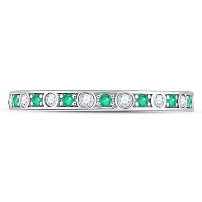 14k White Gold Round Emerald Diamond Alternating Stackable Band Ring 1/4 Cttw