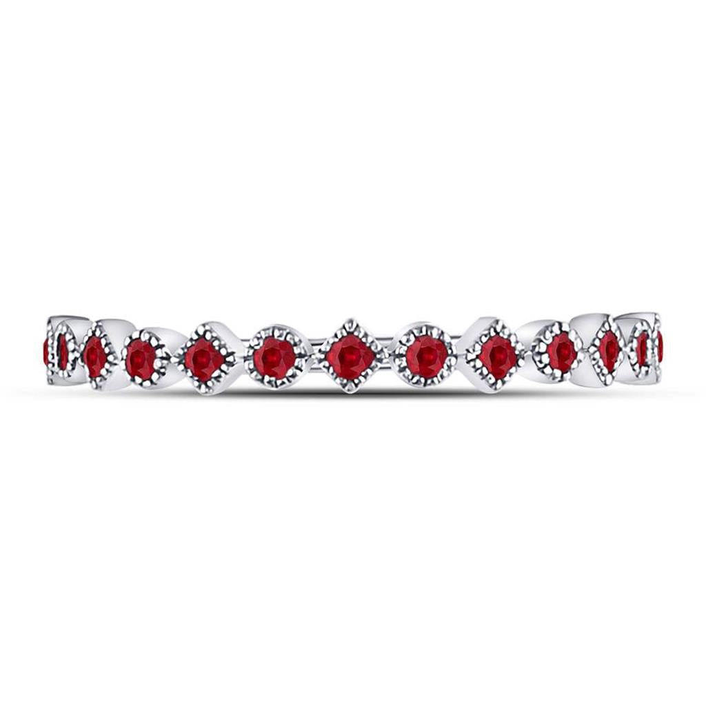 14kt White Gold Round Ruby Square Dot Stackable Band Ring 1/5 Cttw