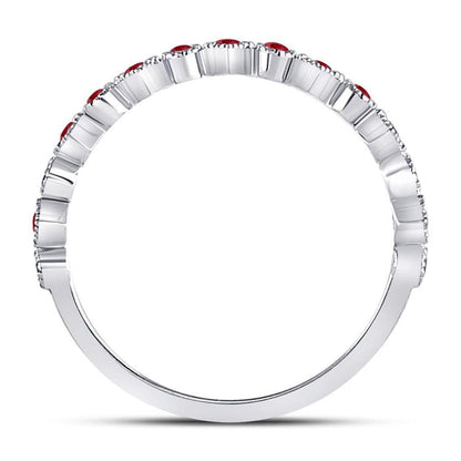 14kt White Gold Round Ruby Square Dot Stackable Band Ring 1/5 Cttw