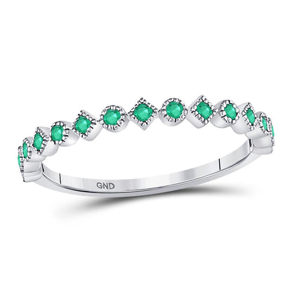 14k White Gold Round Emerald Square Dot Stackable Band Ring 1/5 Cttw