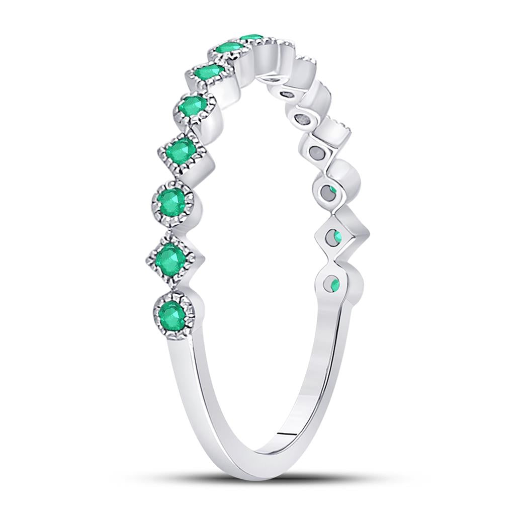 14k White Gold Round Emerald Square Dot Stackable Band Ring 1/5 Cttw