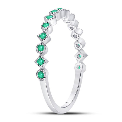 14k White Gold Round Emerald Square Dot Stackable Band Ring 1/5 Cttw