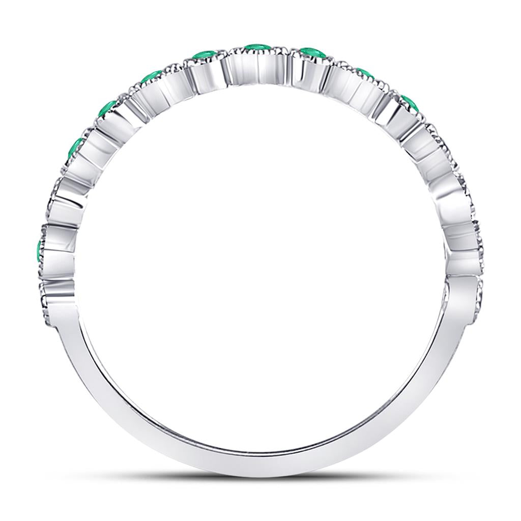 14k White Gold Round Emerald Square Dot Stackable Band Ring 1/5 Cttw