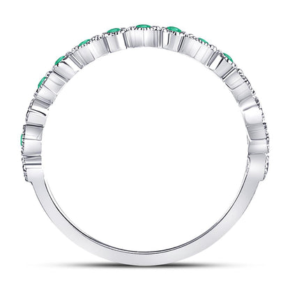 14k White Gold Round Emerald Square Dot Stackable Band Ring 1/5 Cttw