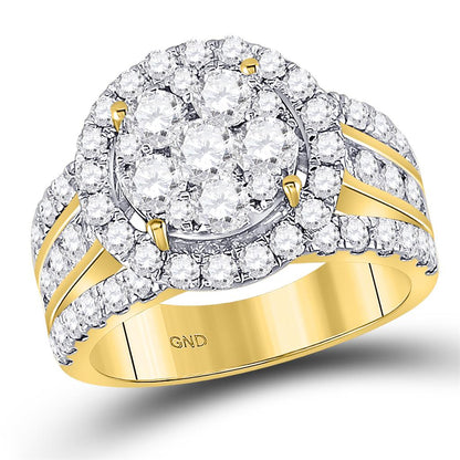 14k Yellow Gold Round Diamond Cluster Bridal Engagement Ring 3 Cttw