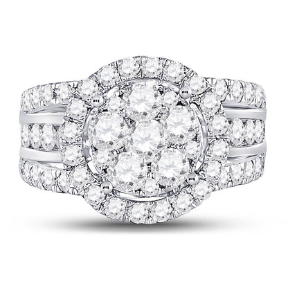 14k White Gold Round Diamond Cluster Bridal Engagement Ring 2 Cttw