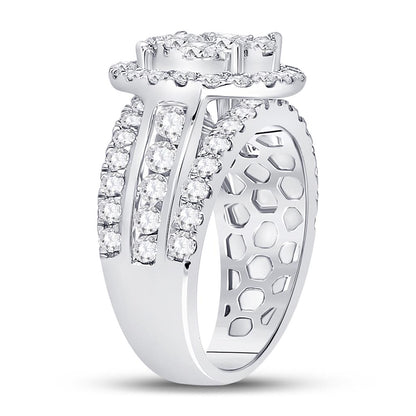 14k White Gold Round Diamond Cluster Bridal Engagement Ring 2 Cttw