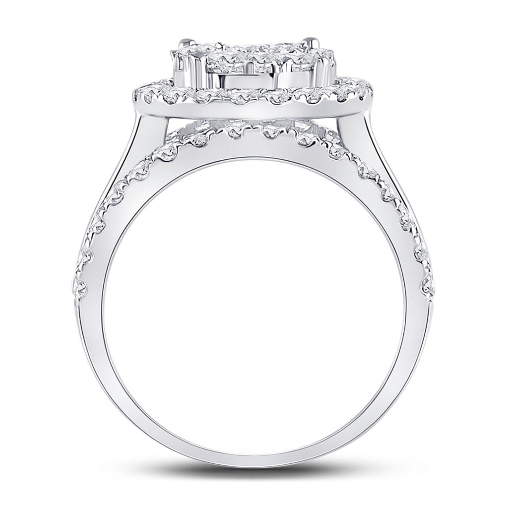 14k White Gold Round Diamond Cluster Bridal Engagement Ring 2 Cttw