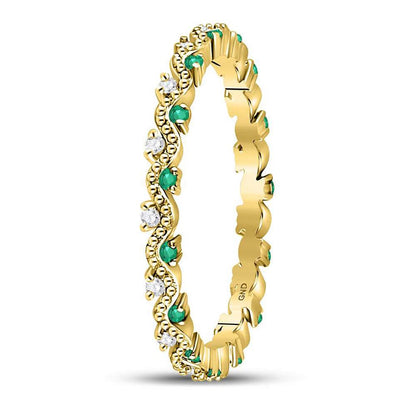10k Yellow Gold Round Emerald Diamond Eternity Band Ring 1/4 Cttw