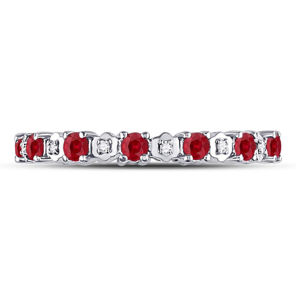14kt White Gold Round Ruby Diamond Eternity Stackable Band Ring Cttw