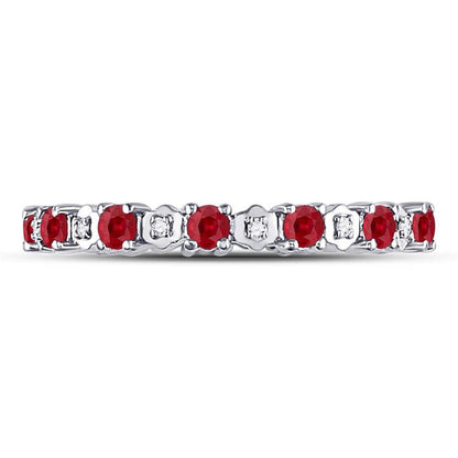 14kt White Gold Round Ruby Diamond Eternity Stackable Band Ring Cttw