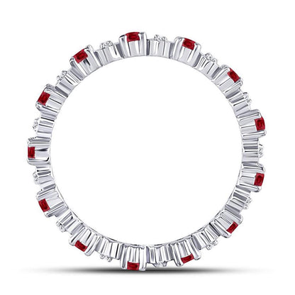 14kt White Gold Round Ruby Diamond Eternity Stackable Band Ring Cttw