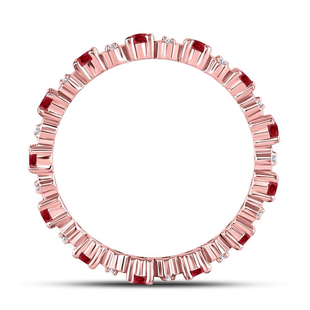 10kt Rose Gold Round Ruby Diamond Eternity Stackable Band Ring 1 Cttw