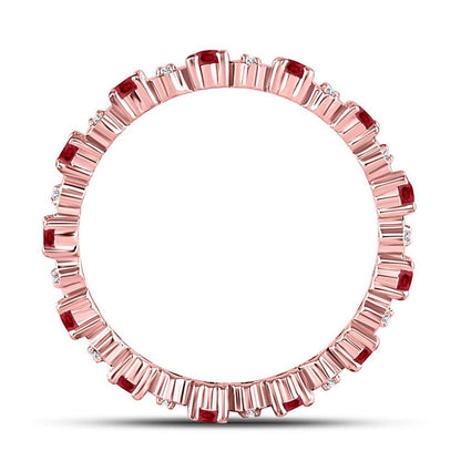 10kt Rose Gold Round Ruby Diamond Eternity Stackable Band Ring 1 Cttw