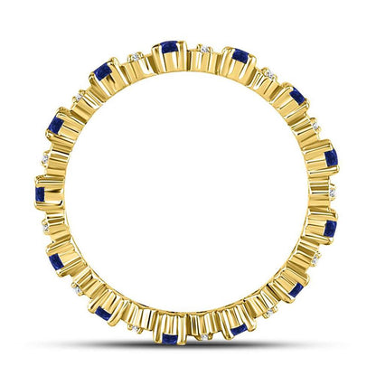 10kt Yellow Gold Round Blue Sapphire Diamond Eternity Band Ring 1 Cttw