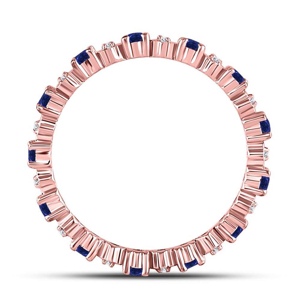 10kt Rose Gold Round Blue Sapphire Diamond Eternity Band Ring 1 Cttw