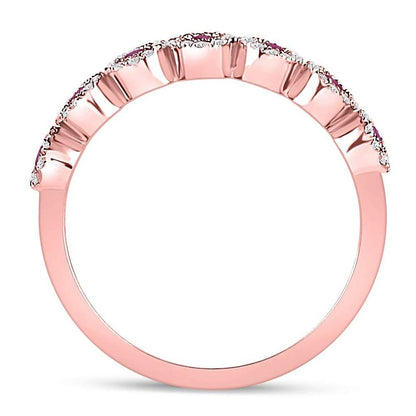10k Rose Gold Round Ruby Halo Stackable Band Ring 1/2 Cttw