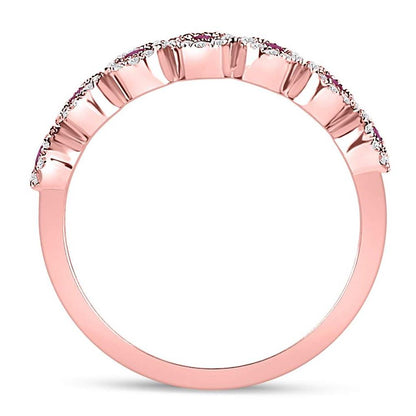 10k Rose Gold Round Ruby Halo Stackable Band Ring 1/2 Cttw