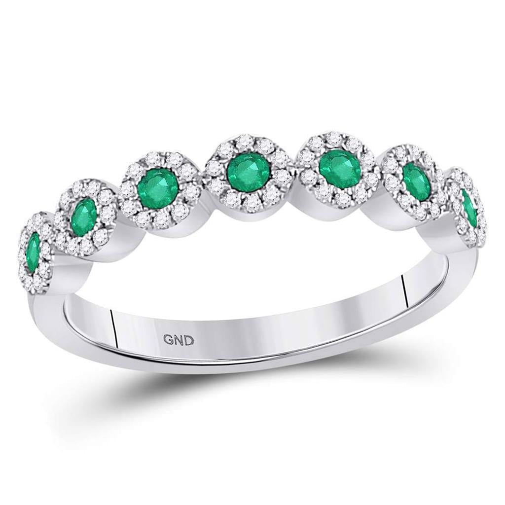 14kt White Gold Round Emerald Circle Stackable Band Ring 1/2 Cttw