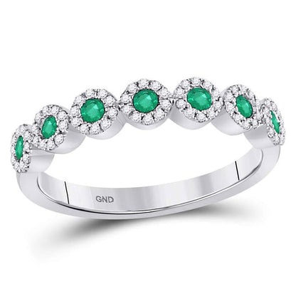 14kt White Gold Round Emerald Circle Stackable Band Ring 1/2 Cttw