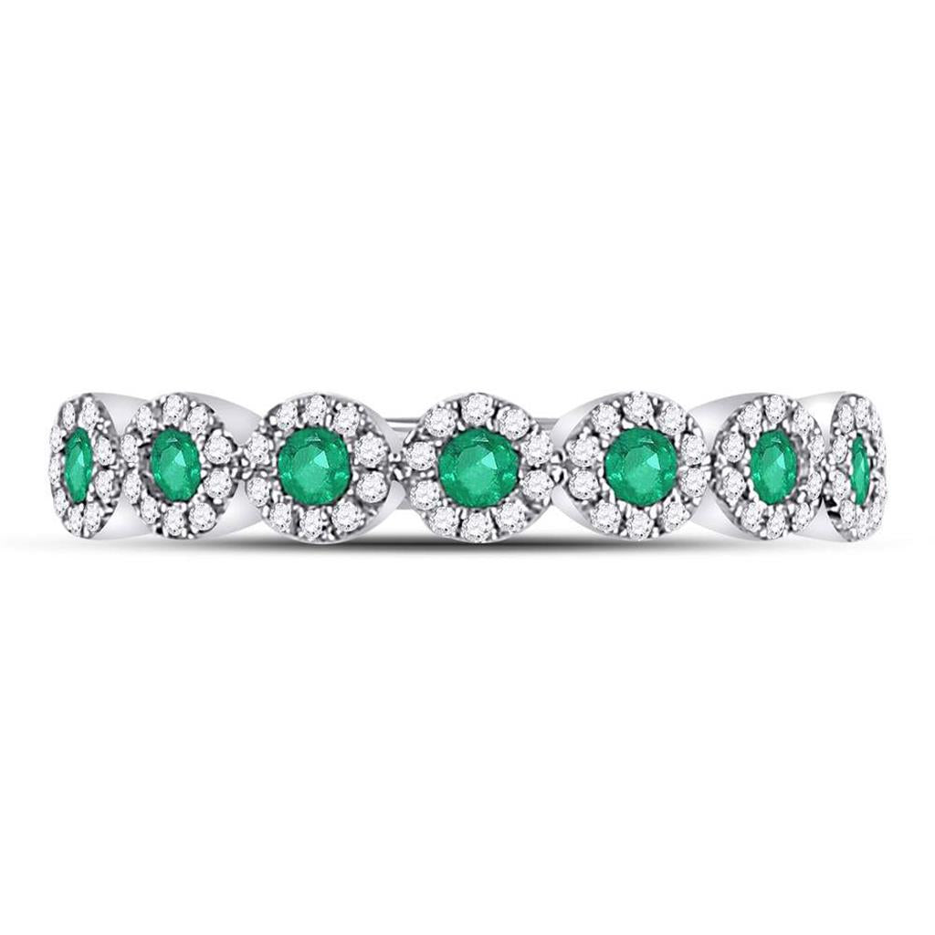 14kt White Gold Round Emerald Circle Stackable Band Ring 1/2 Cttw