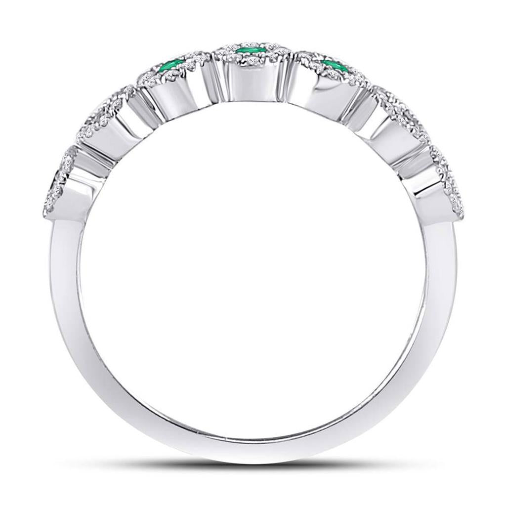 14kt White Gold Round Emerald Circle Stackable Band Ring 1/2 Cttw