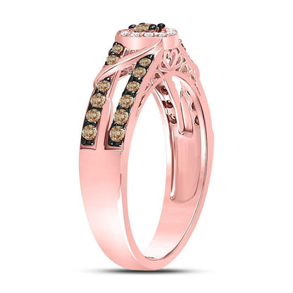 10k Rose Gold Round Brown Diamond Solitaire Bridal Engagement Ring 3/8 Cttw