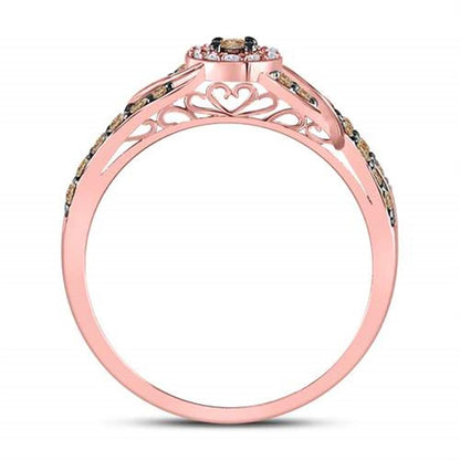 10k Rose Gold Round Brown Diamond Solitaire Bridal Engagement Ring 3/8 Cttw