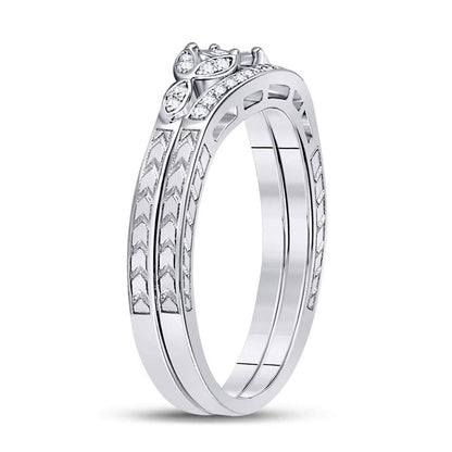 Sterling Silver Round Diamond Bridal Wedding Ring Set 1/8 Cttw