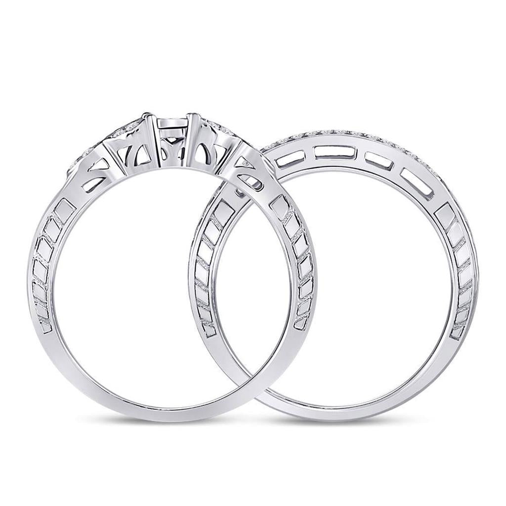 Sterling Silver Round Diamond Bridal Wedding Ring Set 1/8 Cttw