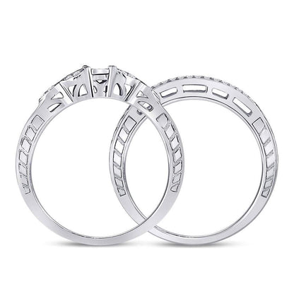 Sterling Silver Round Diamond Bridal Wedding Ring Set 1/8 Cttw