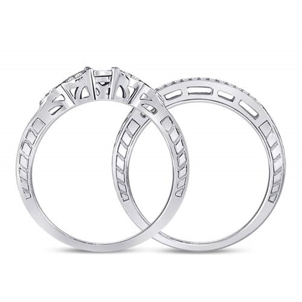 Sterling Silver Round Diamond Bridal Wedding Ring Set 1/8 Cttw