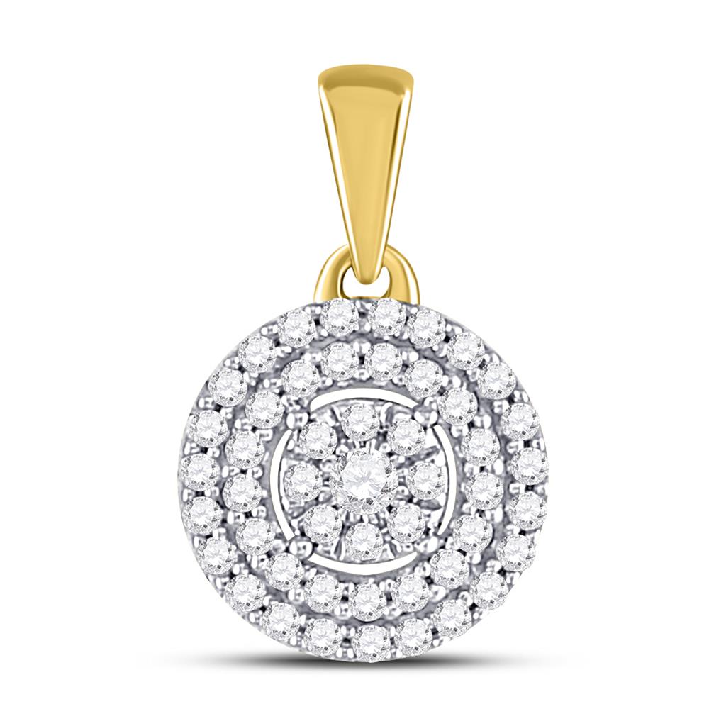 10k Yellow Gold Round Diamond Fashion Cluster Pendant 1/8 Cttw