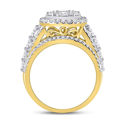 14k Yellow Gold Round Diamond Cluster Bridal Engagement Ring 2 Cttw