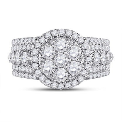 14k White Gold Round Diamond Cluster Bridal Engagement Ring 2 Cttw