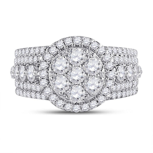 14k White Gold Round Diamond Cluster Bridal Engagement Ring 2 Cttw