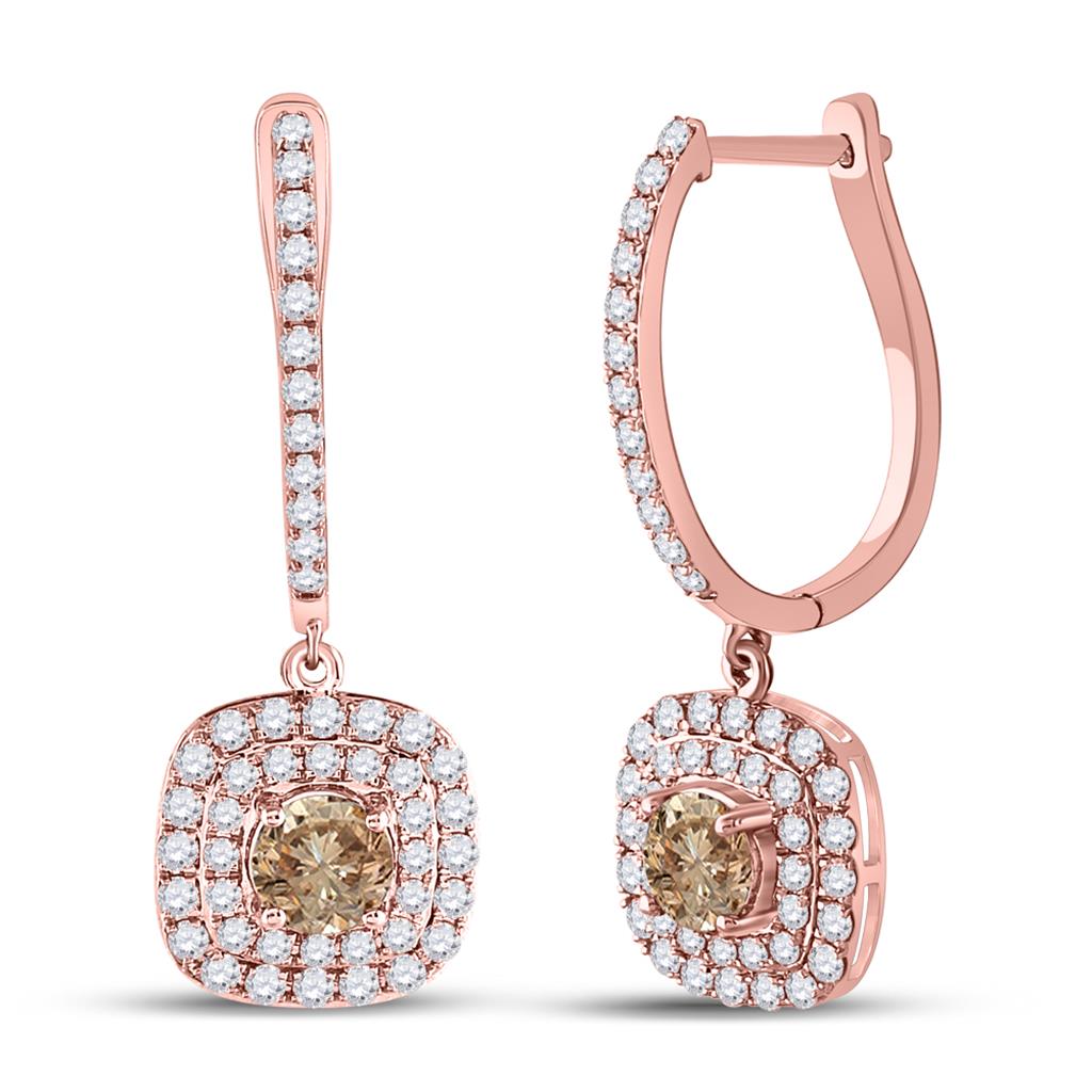 14k Rose Gold Round Brown Diamond Dangle Earrings 2-1/3 Cttw