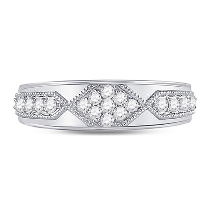 14k White Gold Round Diamond Milgrain Wedding Band Ring 1/2 Cttw