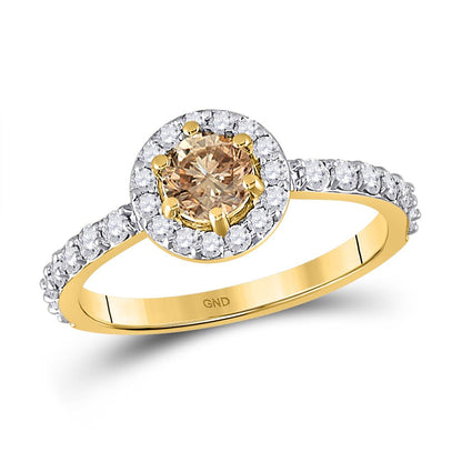 14k Yellow Gold Round Brown Diamond Solitaire Bridal Engagement Ring 1 Cttw