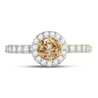 14k Yellow Gold Round Brown Diamond Solitaire Bridal Engagement Ring 1 Cttw